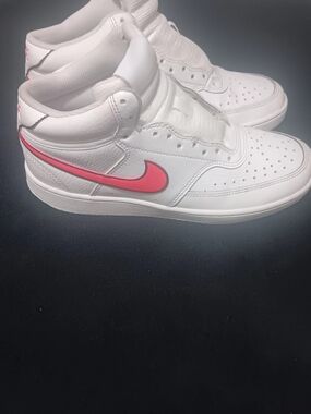 Nike Women’s White High-Top Sneakers with Pink Swoosh